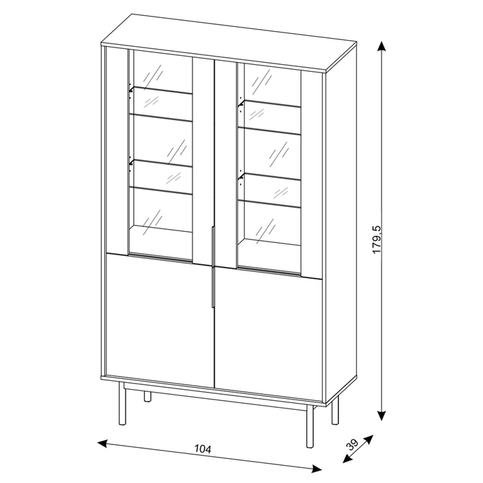 Witryna dwudrzwiowa czarna mat 104 x 180 cm Viva