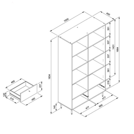 Witryna dwudrzwiowa z szufladami niebieska mat 100 x 183 cm Caracas